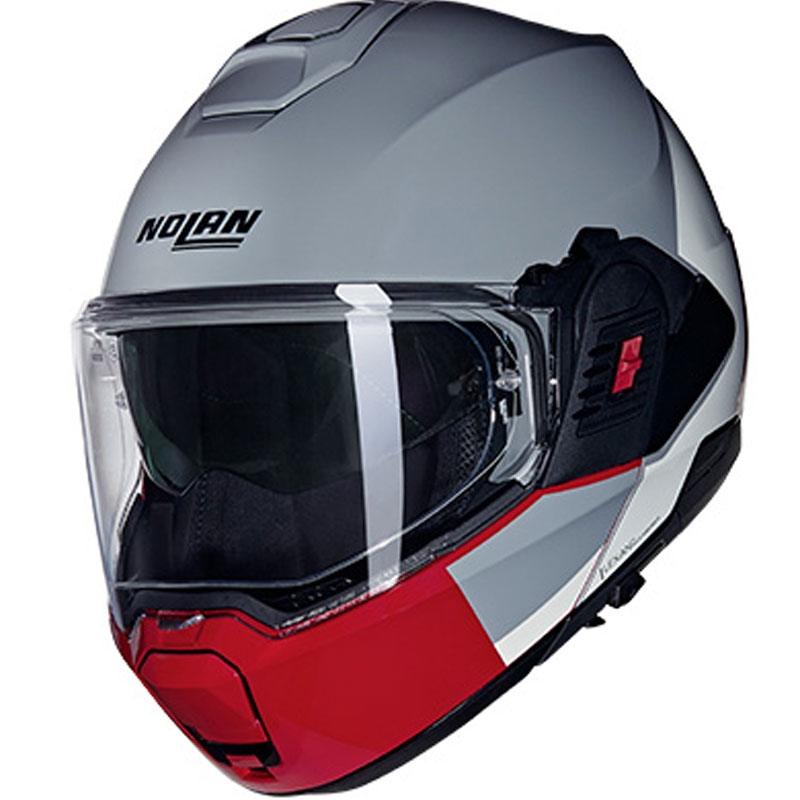 Klappbarer Motorradhelm Nolan N120-1 Grafo N-COM 349 grau-weiß-rot