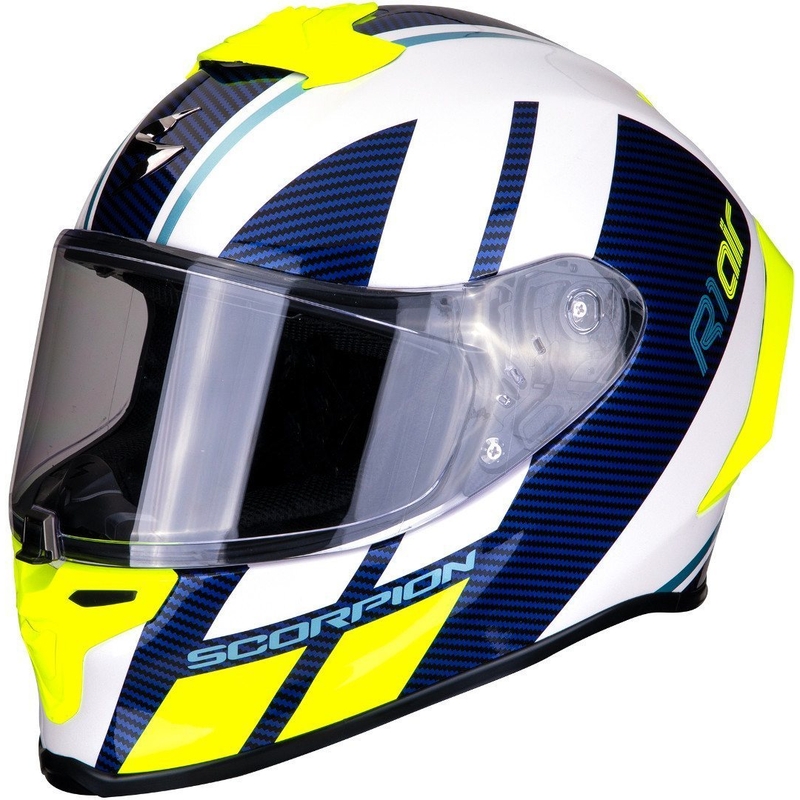 Integralhelm Scorpion EXO-R1 Air Corpus weiß-blau-gelb Ausverkauf