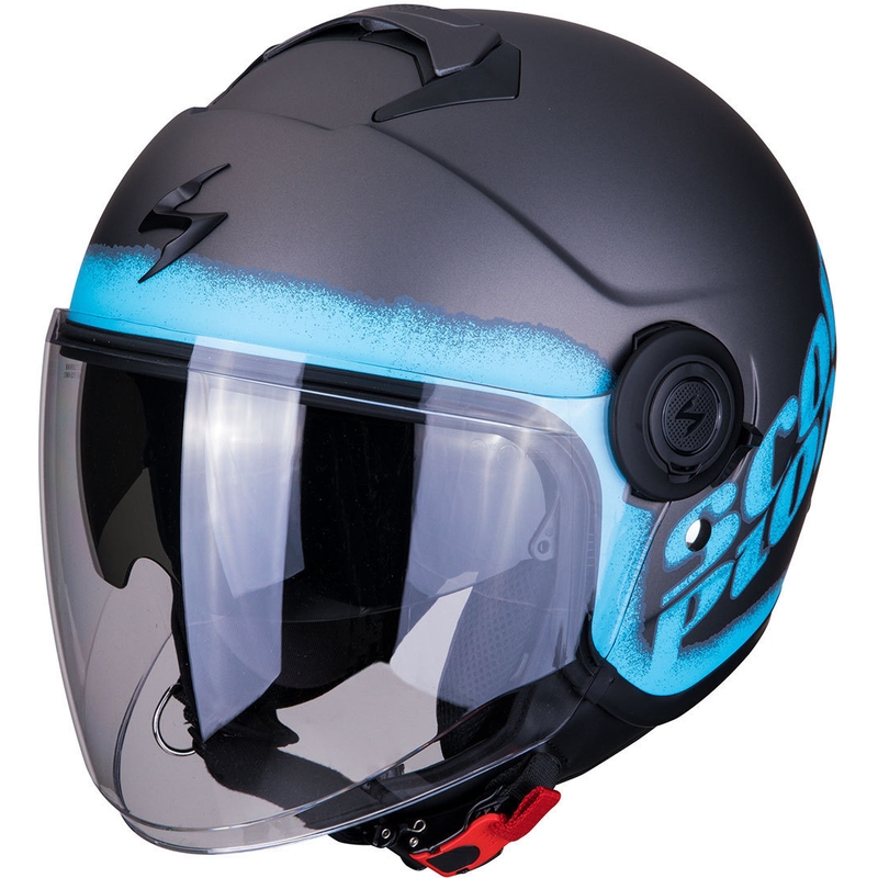 Offener Motorradhelm Scorpion EXO-CITY Blurr silber-blau