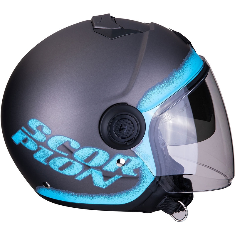 Offener Motorradhelm Scorpion EXO-CITY Blurr silber-blau