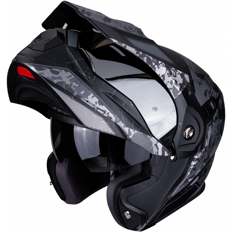 Klappbarer Endurohelm Scorpion ADX-1 Battleflage schwarz-silber Ausverkauf
