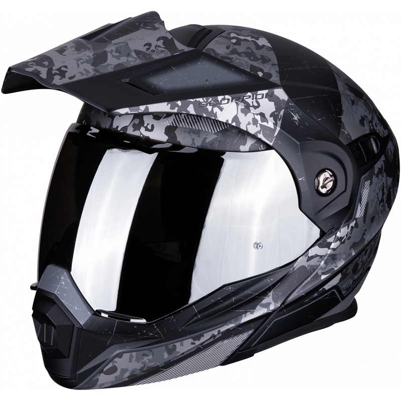 Klappbarer Endurohelm Scorpion ADX-1 Battleflage schwarz-silber Ausverkauf