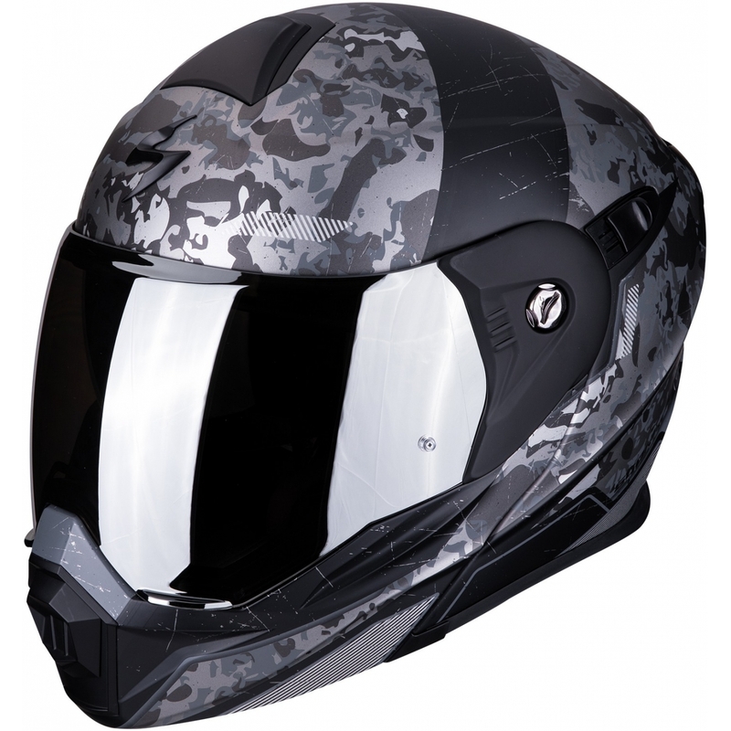 Klappbarer Endurohelm Scorpion ADX-1 Battleflage schwarz-silber Ausverkauf
