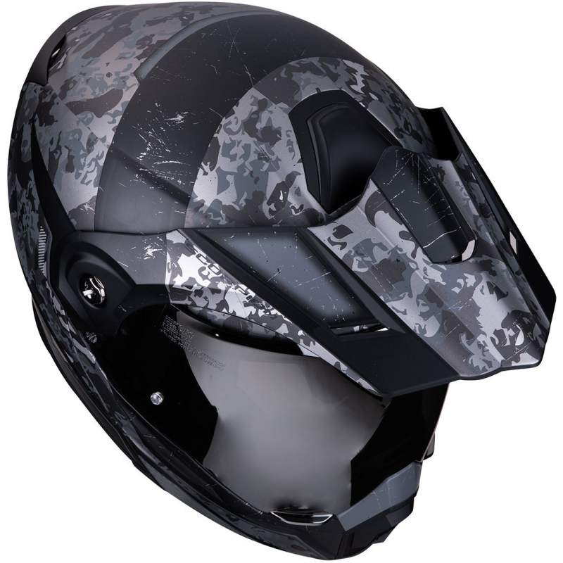 Klappbarer Endurohelm Scorpion ADX-1 Battleflage schwarz-silber Ausverkauf