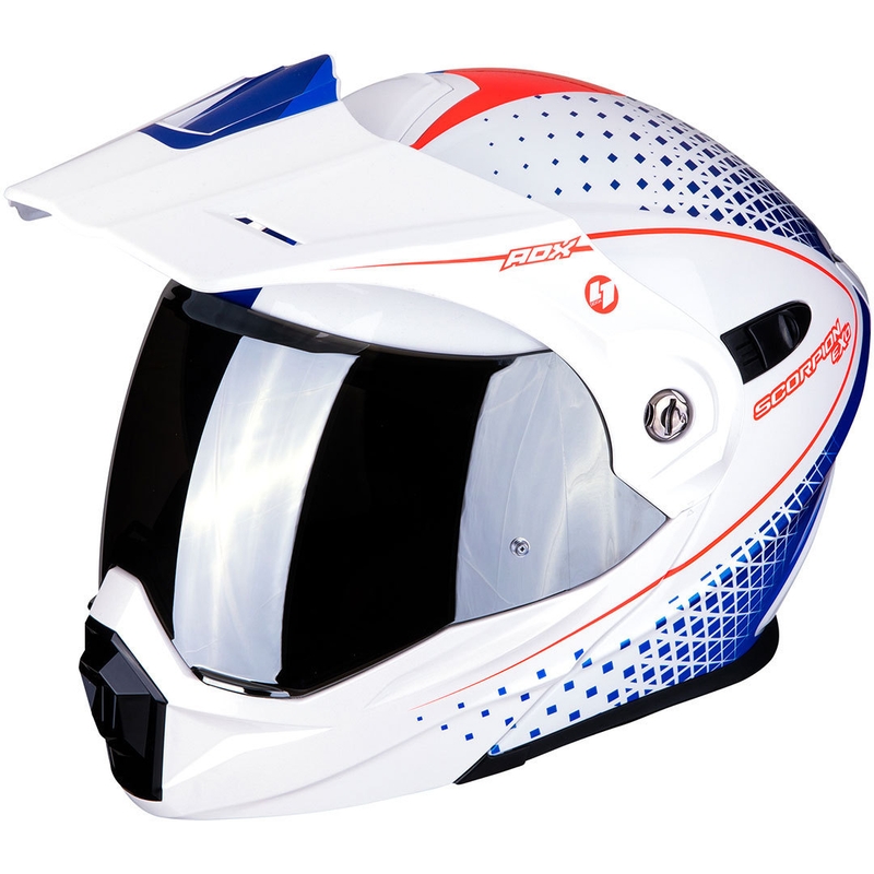 Klappbarer Endurohelm Scorpion ADX-1 Horizon weiß-rot-blau Ausverkauf