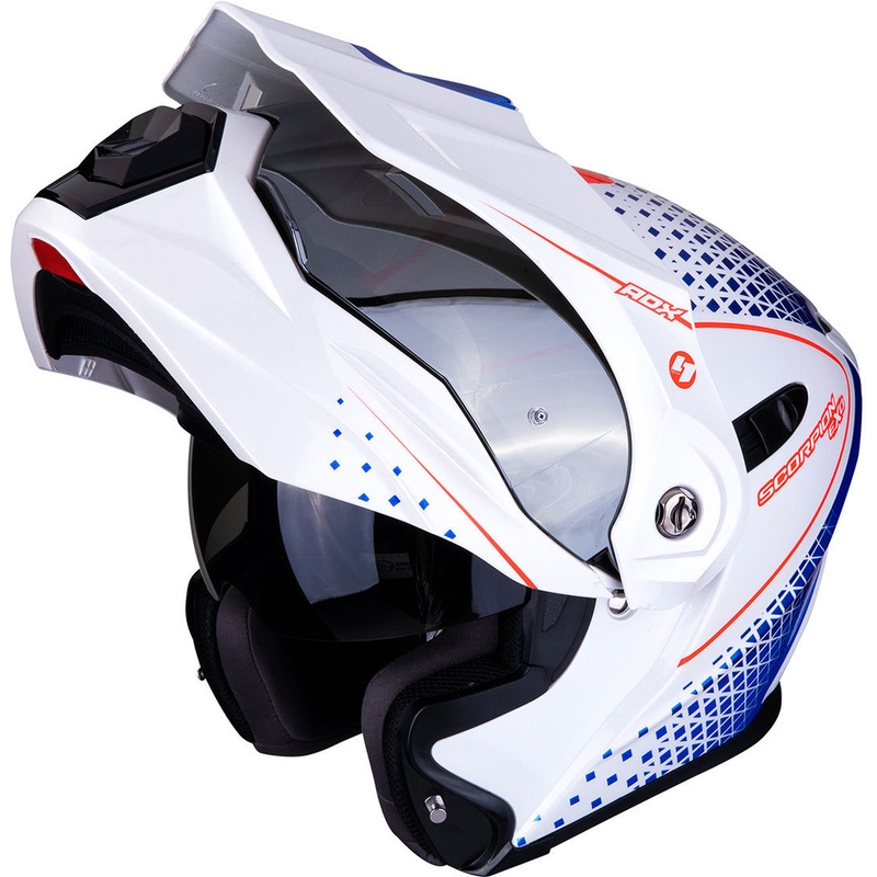 Klappbarer Endurohelm Scorpion ADX-1 Horizon weiß-rot-blau Ausverkauf