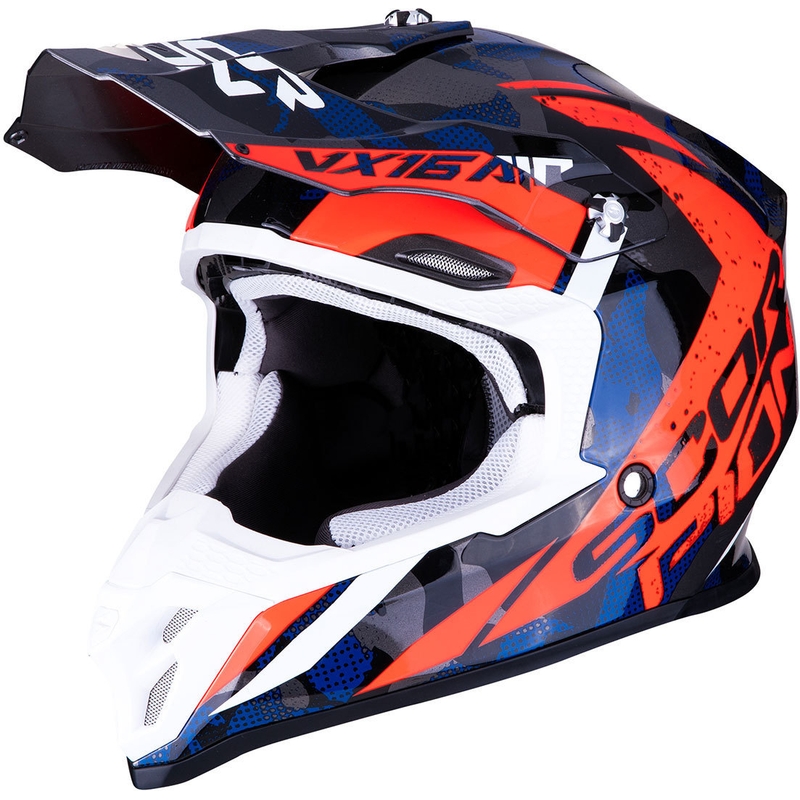 Motocross Helm Scorpion VX-16 Air Waka silber-rot-blau
