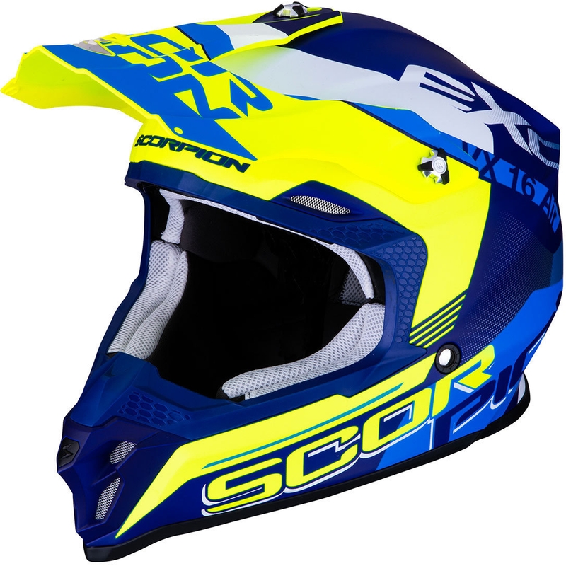 Motocross Helm Scorpion VX-16 Air Arhus blau-fluo gelb