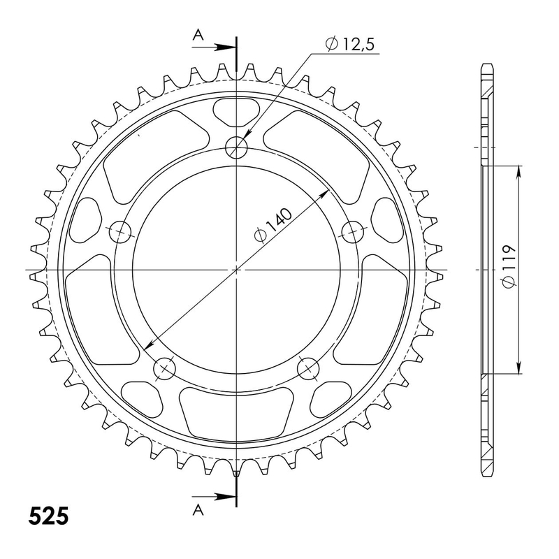 Ketten Rad SUPERSPROX schwarz 45T, 525