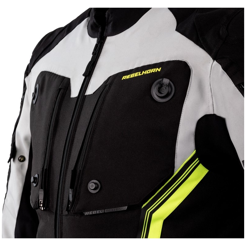 Rebelhorn Borg schwarz-grau-fluorgelbe Motorradjacke Ausverkauf