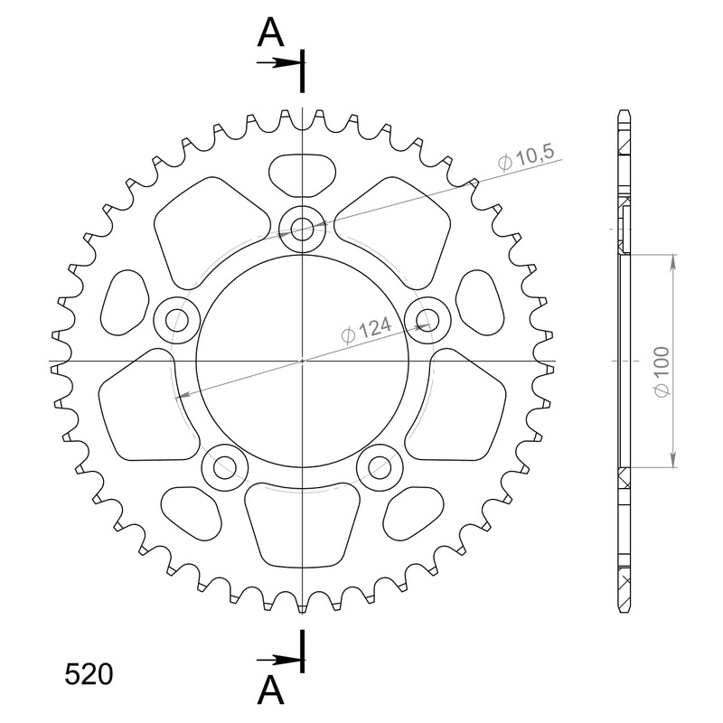 Aluminium-Ketten Rad SUPERSPROX schwarz 45T, 520