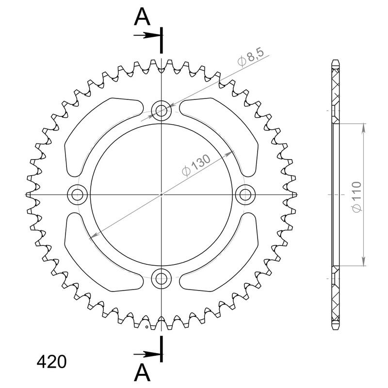 Aluminium-Ketten Rad SUPERSPROX schwarz 50T, 420