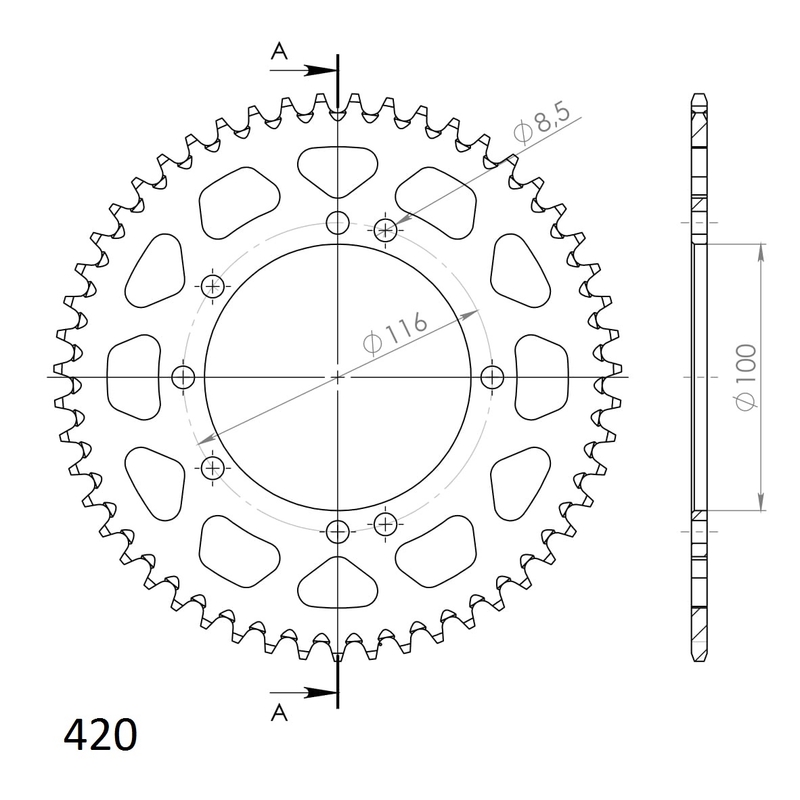 Aluminium-Ketten Rad SUPERSPROX schwarz 51T, 420