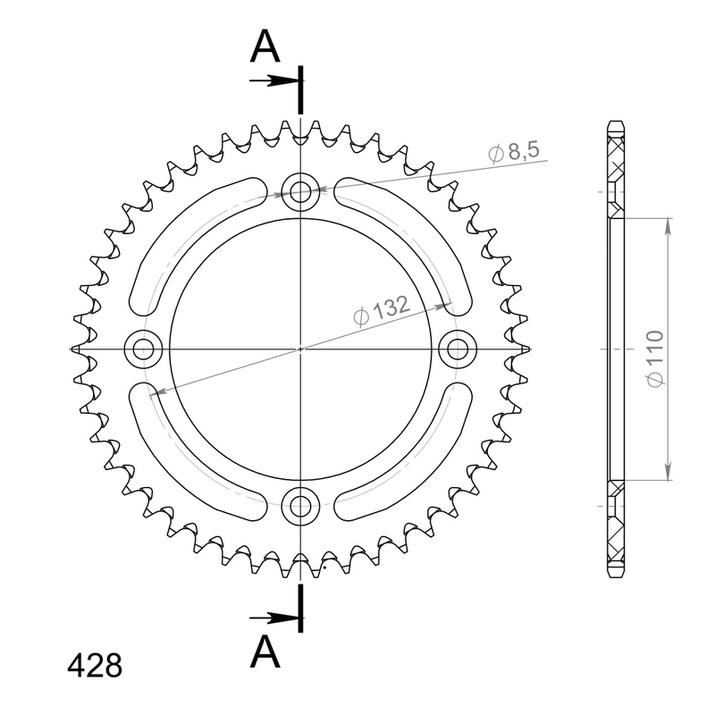 Aluminium-Ketten Rad SUPERSPROX schwarz 46T, 428