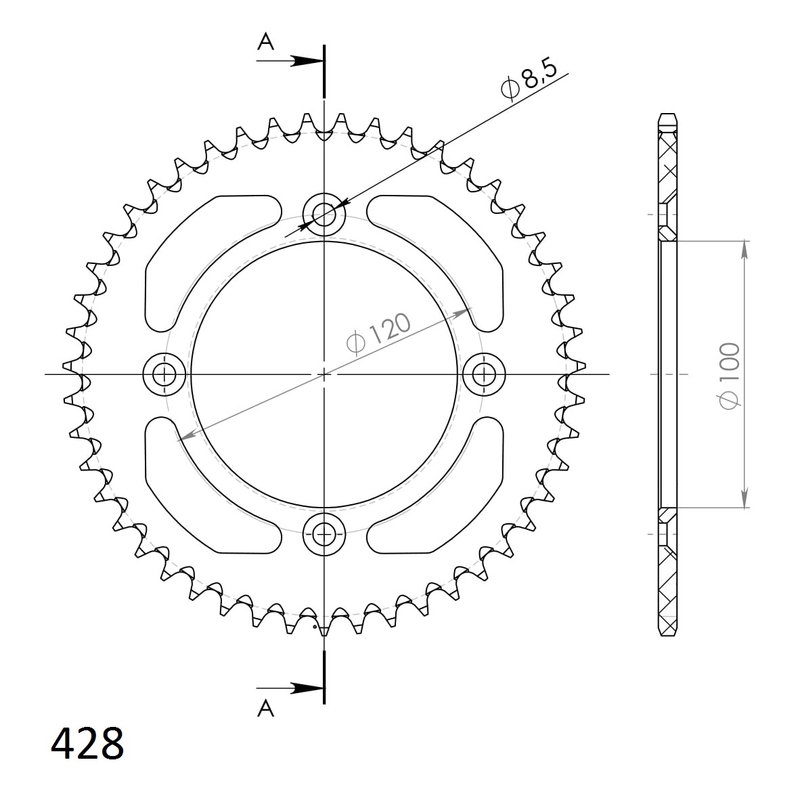 Aluminium-Ketten Rad SUPERSPROX schwarz 47T, 428