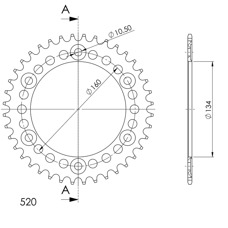 Aluminium-Ketten Rad SUPERSPROX schwarz 40T, 520
