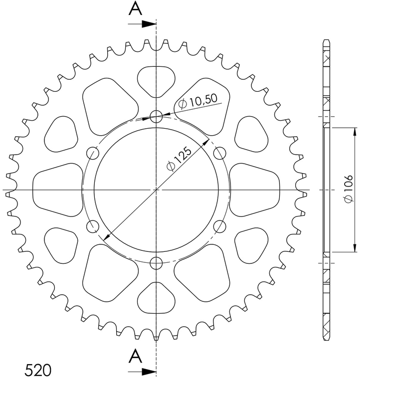 Aluminium-Ketten Rad SUPERSPROX schwarz 49T, 520