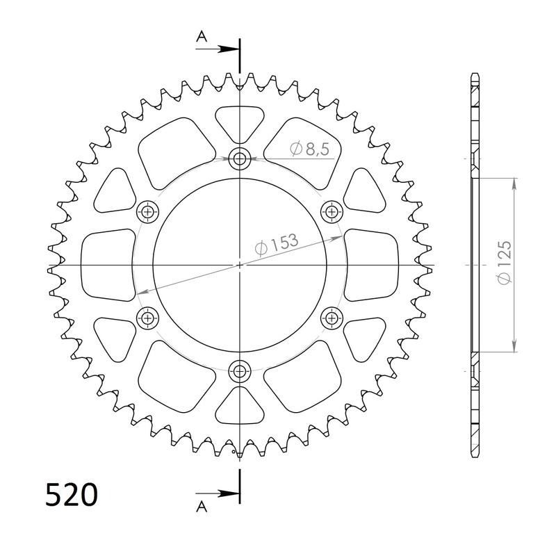 Aluminium-Ketten Rad SUPERSPROX silber 48T, 520
