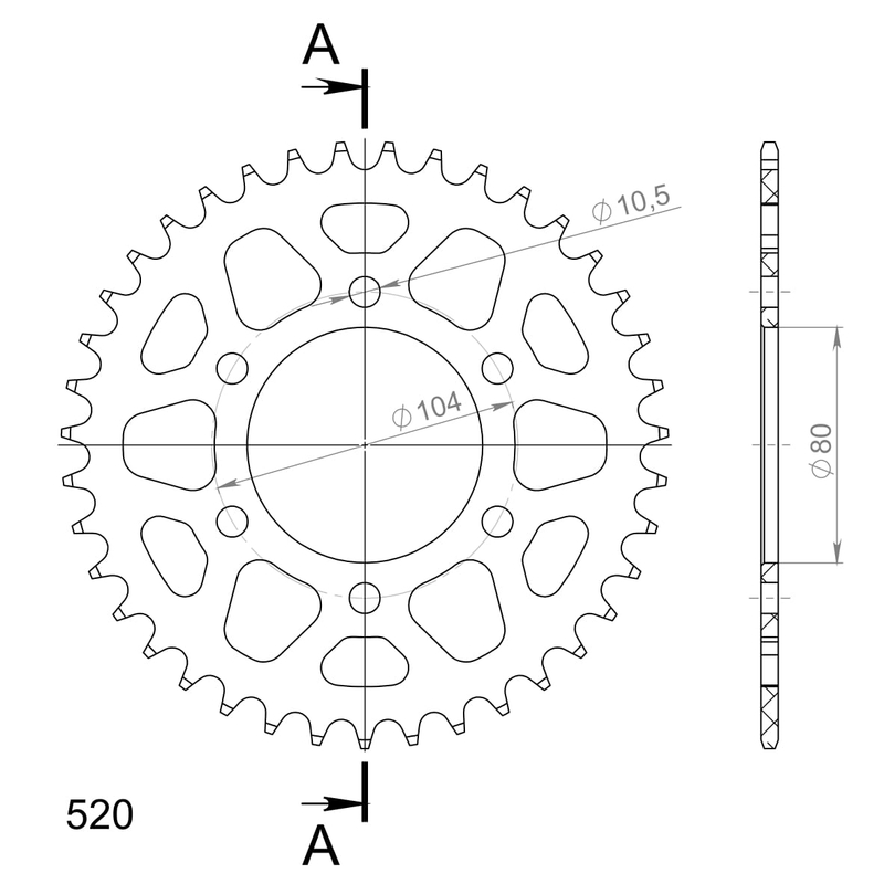 Aluminium-Ketten Rad SUPERSPROX schwarz 39T, 520