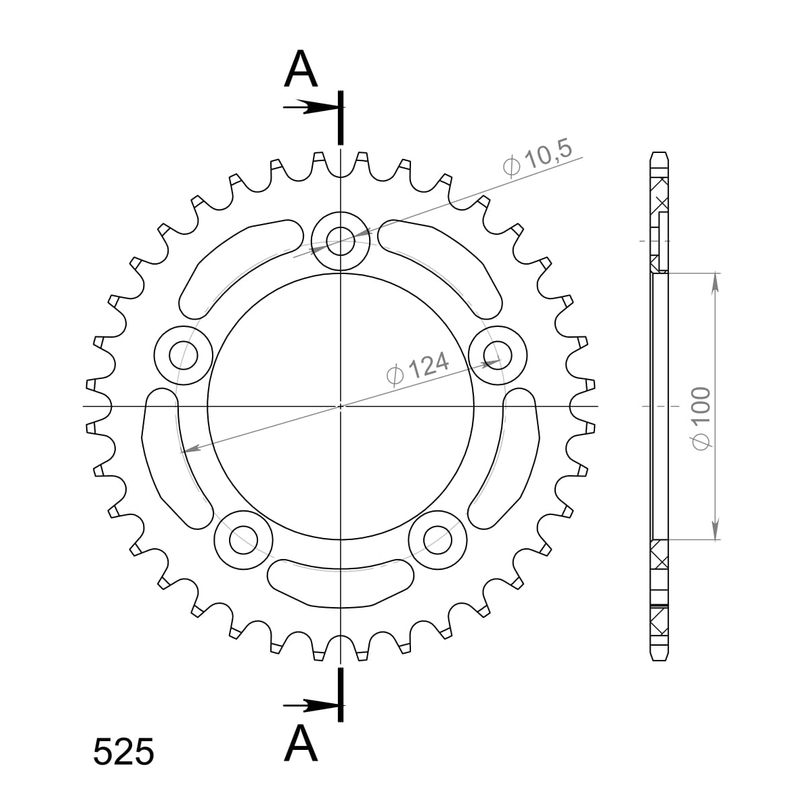 Aluminium-Ketten Rad SUPERSPROX schwarz 36T, 525