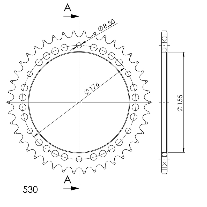 Aluminium-Ketten Rad SUPERSPROX schwarz 42T, 530