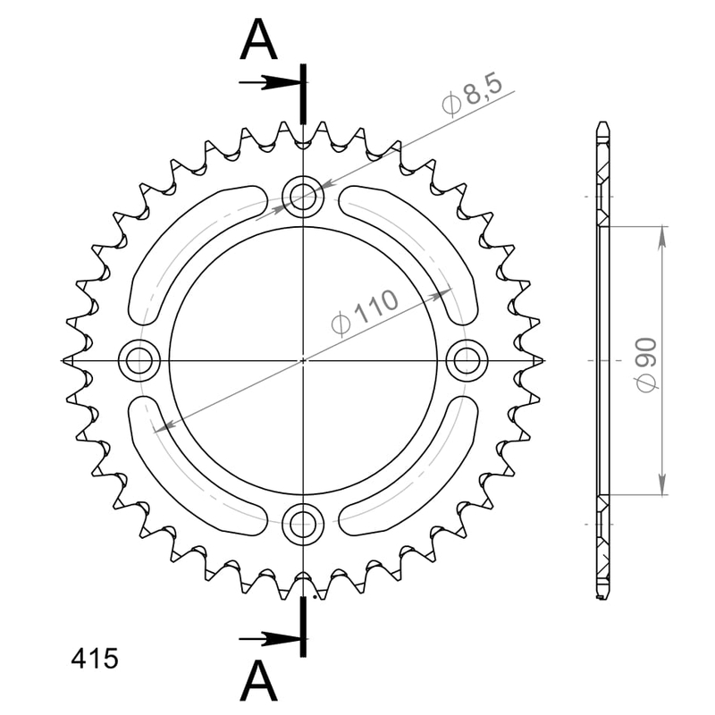 Aluminium-Ketten Rad SUPERSPROX schwarz 39T, 415