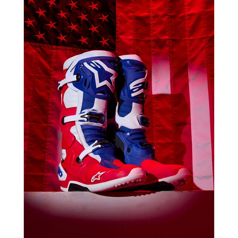 Motorradstiefel Alpinestars Tech 10 Limited Edition FORTITUDE Weiß-Blau-Rot