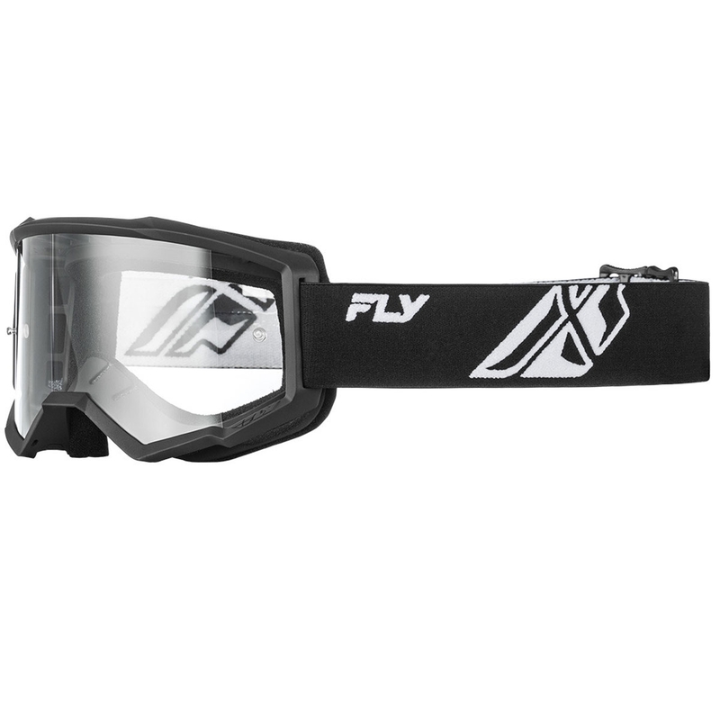 FLY Racing Focus Kinder Motocrossbrille schwarz-weiß mit klarem Plexiglas