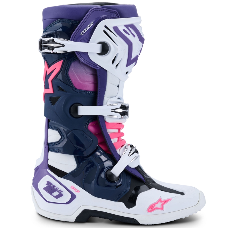 Alpinestars Tech 10 Motorradstiefel weiß-lila-blau-fluo pink