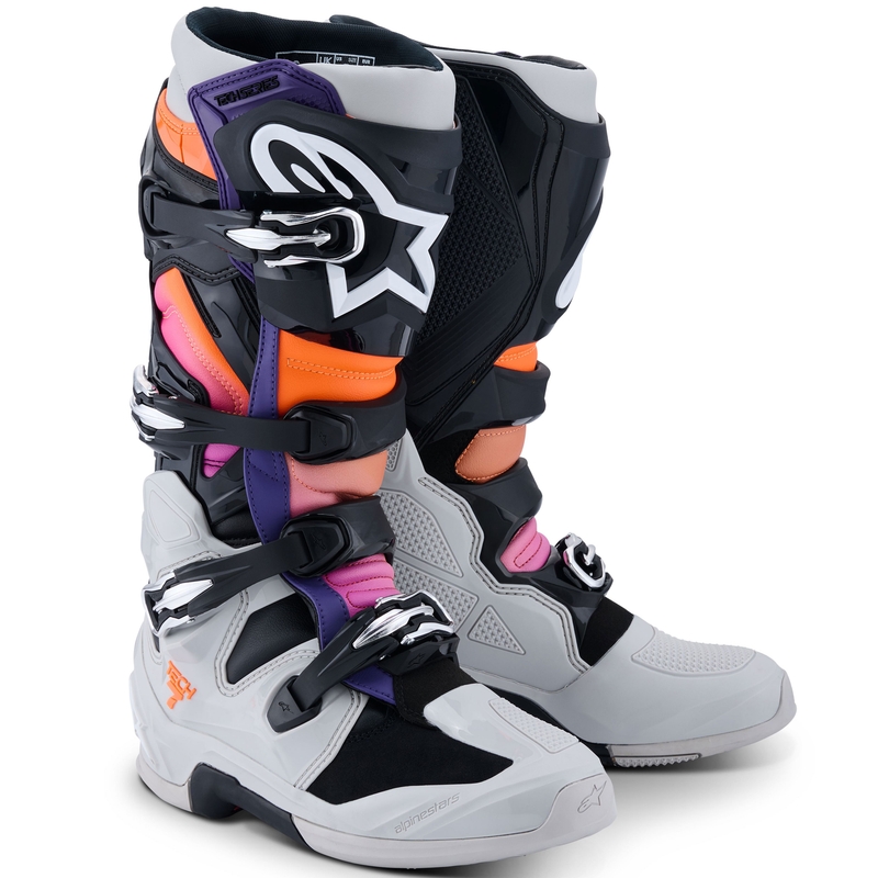 Alpinestars Tech 7 Motorradstiefel Schwarz-Hellgrau-Fluo Orange-Farbverlauf