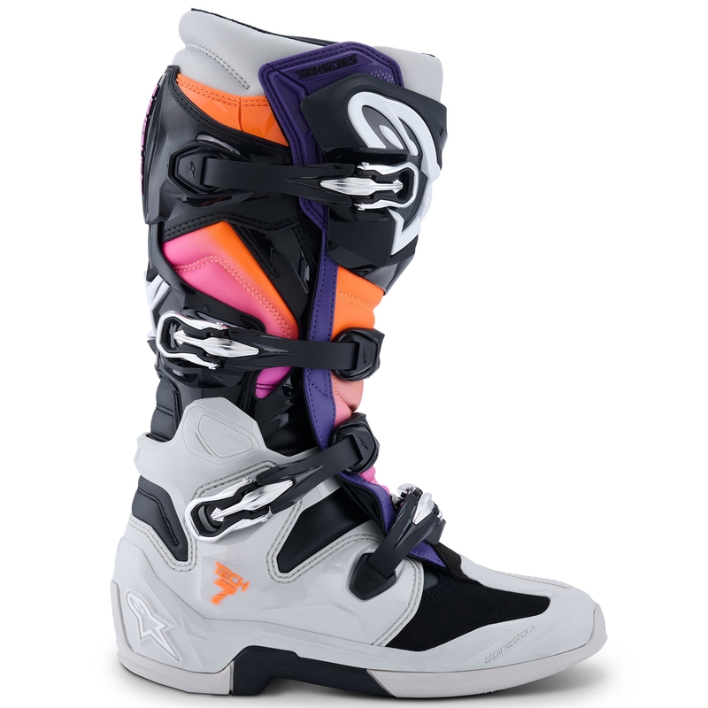 Alpinestars Tech 7 Motorradstiefel Schwarz-Hellgrau-Fluo Orange-Farbverlauf