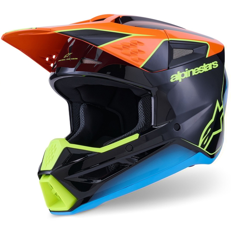 Alpinestars S-M3 Fray Motocrosshelm Schwarz-Fluo Orange-Fluo Gelb-Türkis