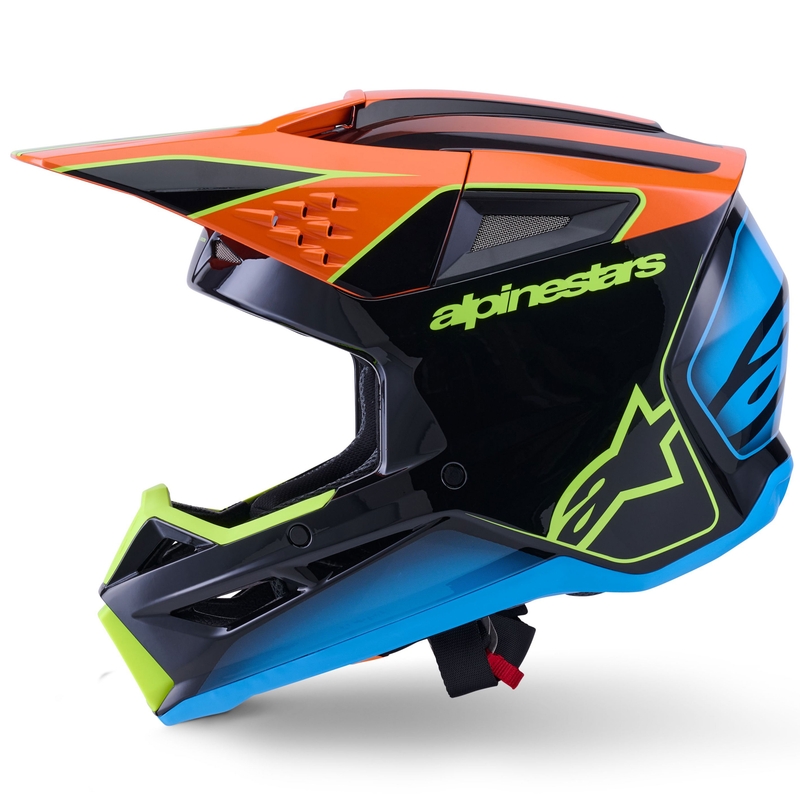 Alpinestars S-M3 Fray Motocrosshelm Schwarz-Fluo Orange-Fluo Gelb-Türkis