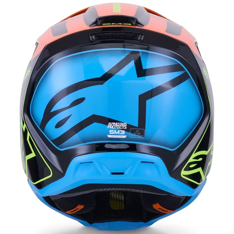 Alpinestars S-M3 Fray Motocrosshelm Schwarz-Fluo Orange-Fluo Gelb-Türkis