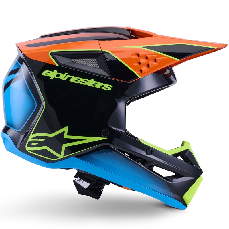 Alpinestars S-M3 Fray Motocrosshelm Schwarz-Fluo Orange-Fluo Gelb-Türkis