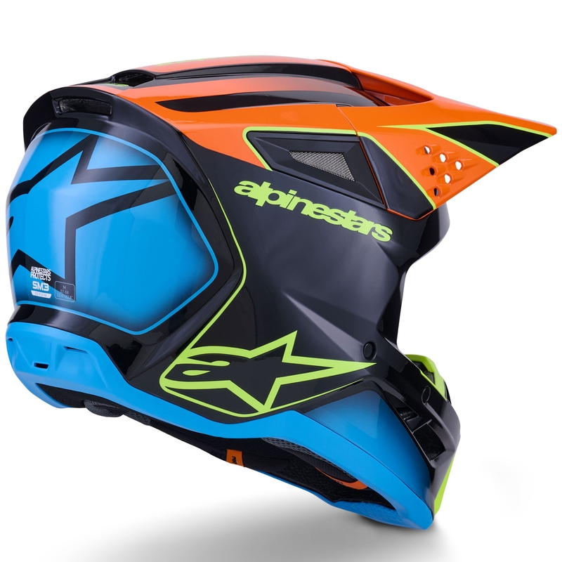 Alpinestars S-M3 Fray Motocrosshelm Schwarz-Fluo Orange-Fluo Gelb-Türkis