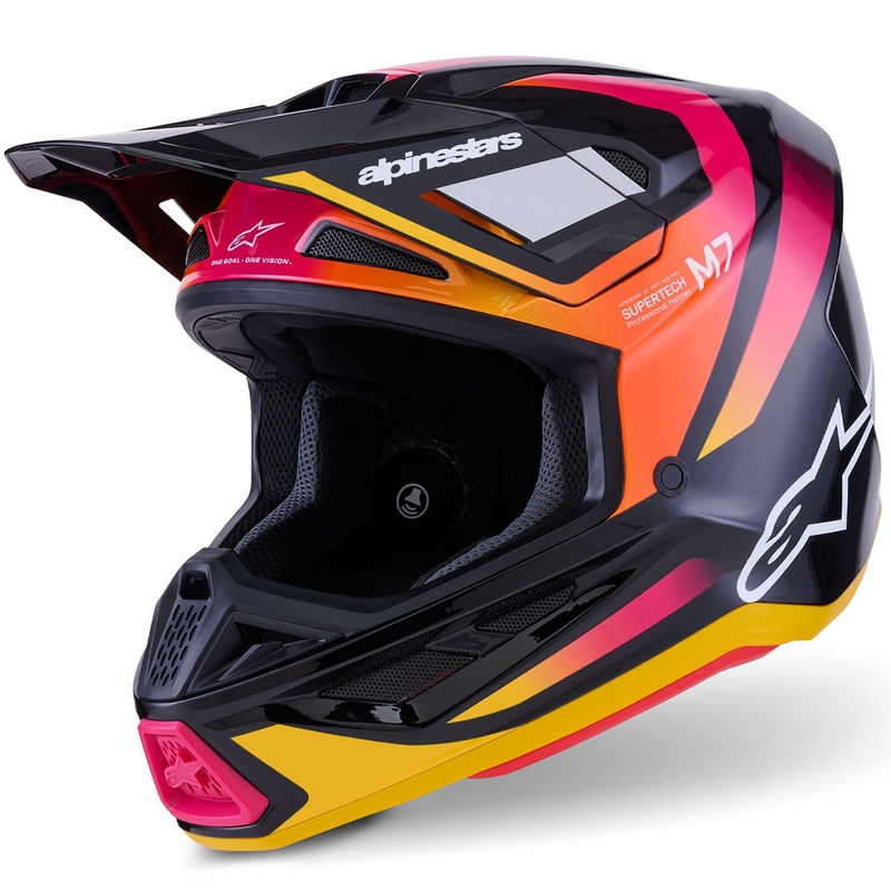 Alpinestars SM7 Rise Motocrosshelm Schwarz-Gelb-Fluo Pink