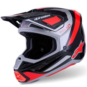 Alpinestars SM7 Rise Motocrosshelm Schwarz-Silber-Fluo-Rot