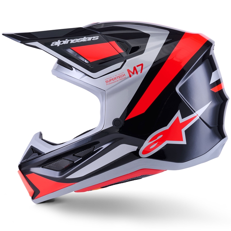 Alpinestars SM7 Rise Motocrosshelm Schwarz-Silber-Fluo-Rot
