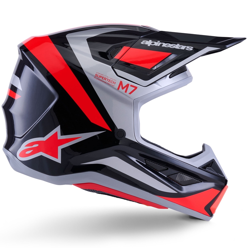 Alpinestars SM7 Rise Motocrosshelm Schwarz-Silber-Fluo-Rot