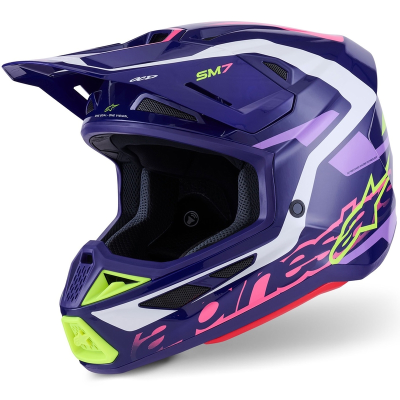 Alpinestars SM7 Deed Motocrosshelm lila-pink-weiß-fluogelb