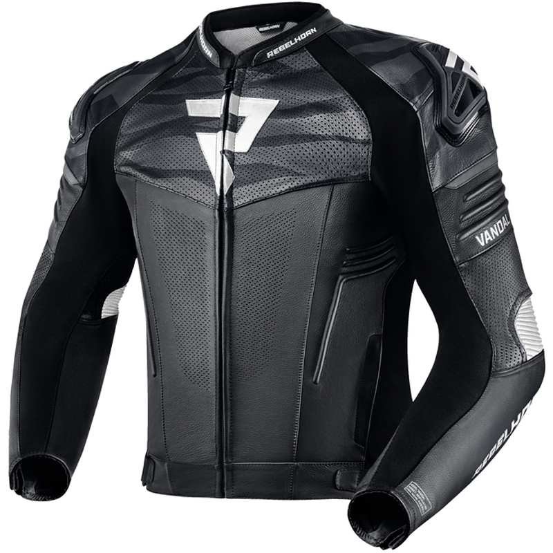 Leder-Motorradjacke Rebelhorn Vandal schwarz-weiß Ausverkauf