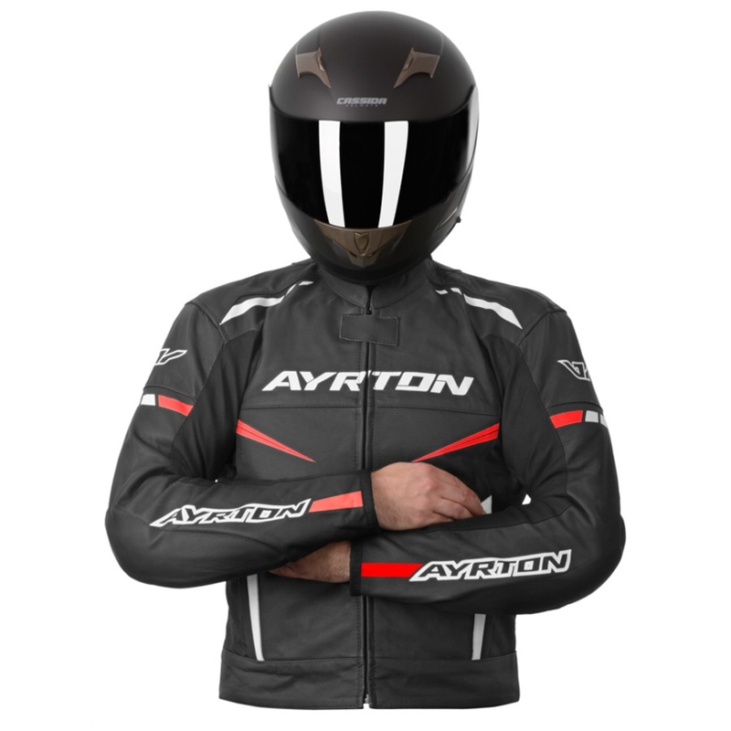 Ayrton Raptor schwarz-weiß-fluorrote Motorradjacke Ausverkauf