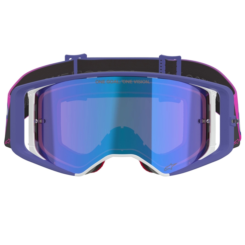 Alpinestars Supertech Vision Vista Motocrossbrille lila-fluo pink mit verspiegelter blauer Linse