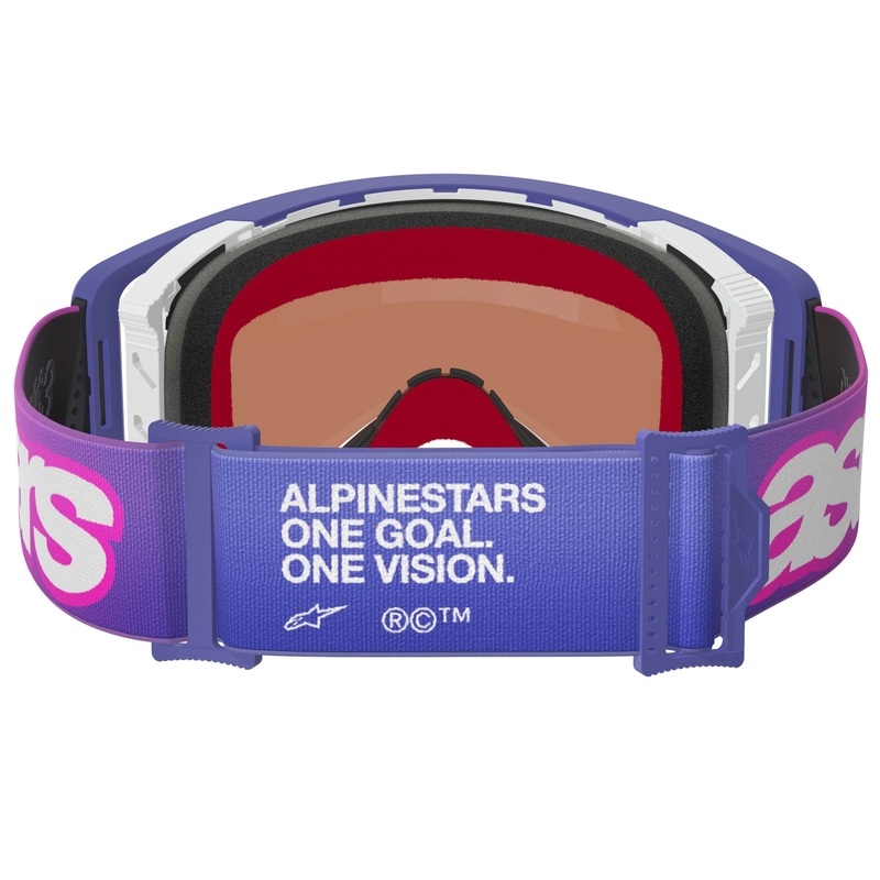 Alpinestars Supertech Vision Vista Motocrossbrille lila-fluo pink mit verspiegelter blauer Linse