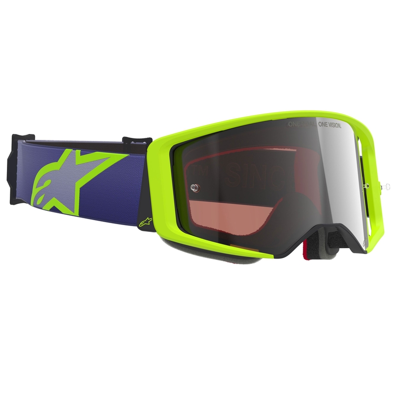 Alpinestars Supertech Vision Corp Motocrossbrille lila-gelb mit verspiegelter silberner Linse