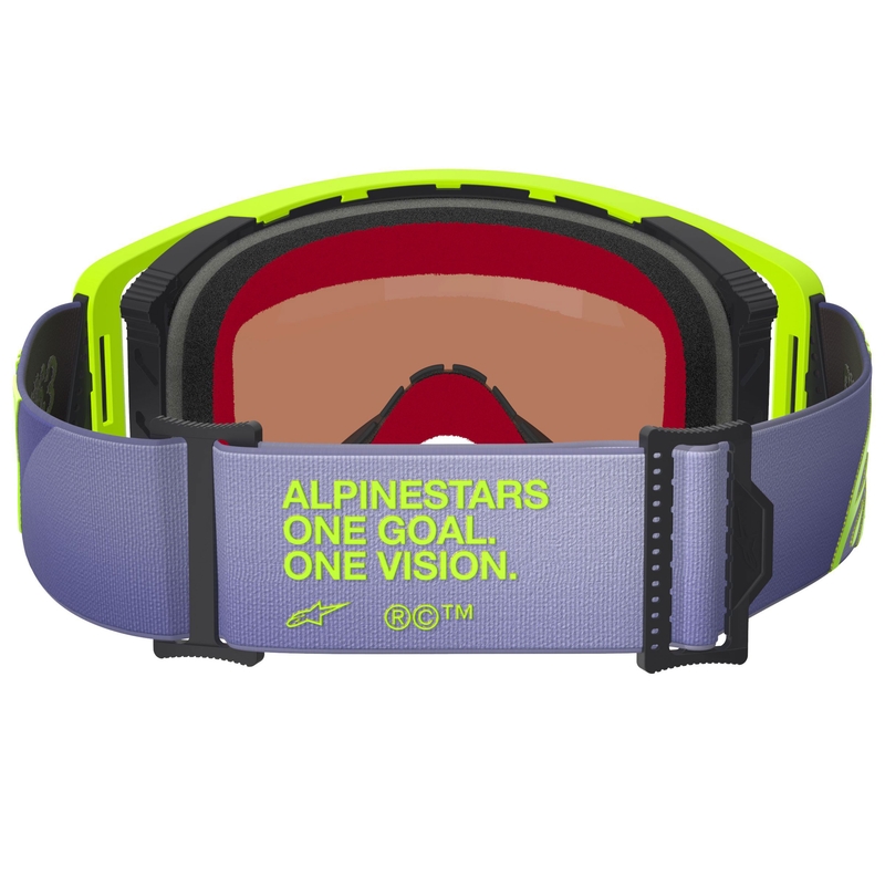 Alpinestars Supertech Vision Corp Motocrossbrille lila-gelb mit verspiegelter silberner Linse
