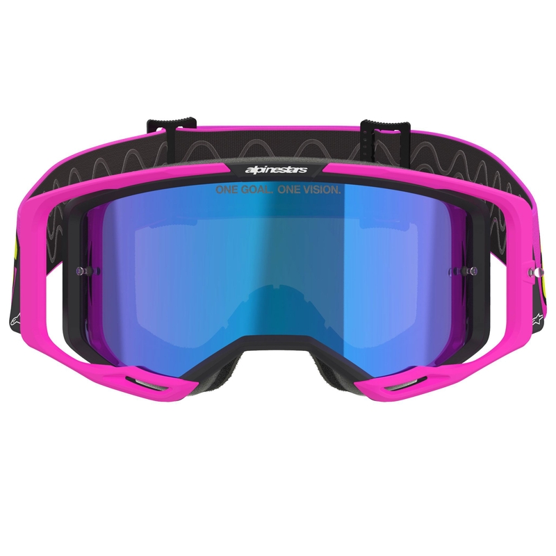 Alpinestars Vision 8 Vista Fluo Pink-Fluo Gelb-Grün Motocross-Brille mit verspiegelter blauer Linse