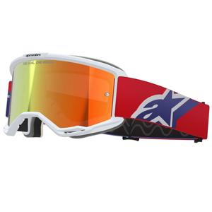 Alpinestars Vision 5 Corp Motocrossbrille weiß-blau-rot mit verspiegelter roter Linse