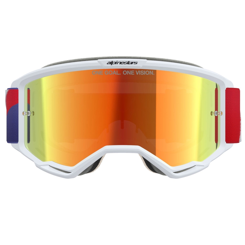 Alpinestars Vision 5 Corp Motocrossbrille weiß-blau-rot mit verspiegelter roter Linse
